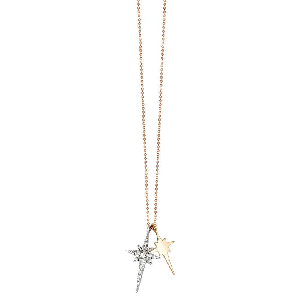K Double Mini Star Necklace - White Diamond