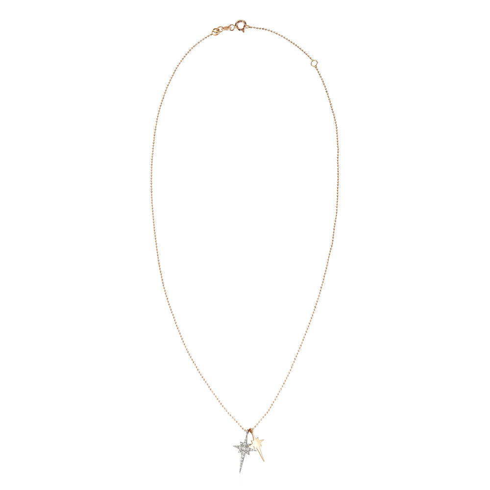 K Double Mini Star Necklace - White Diamond
