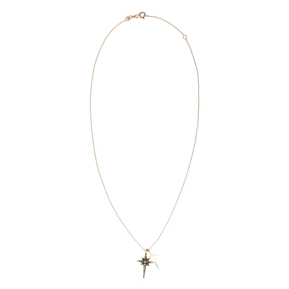 K Double Mini Star Necklace - Champagne Diamond