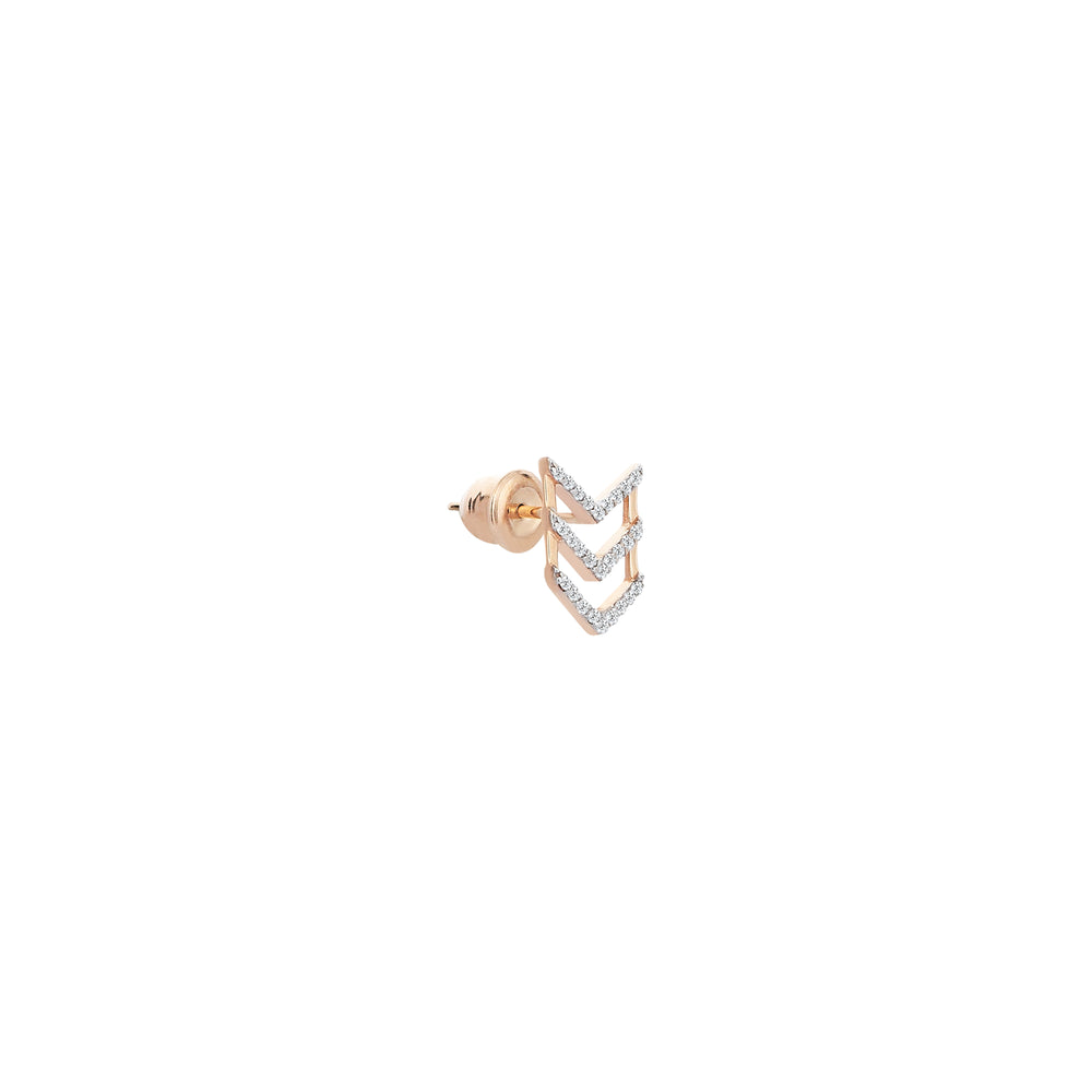 Triple-Chevron Single Stud Earring - White Diamond