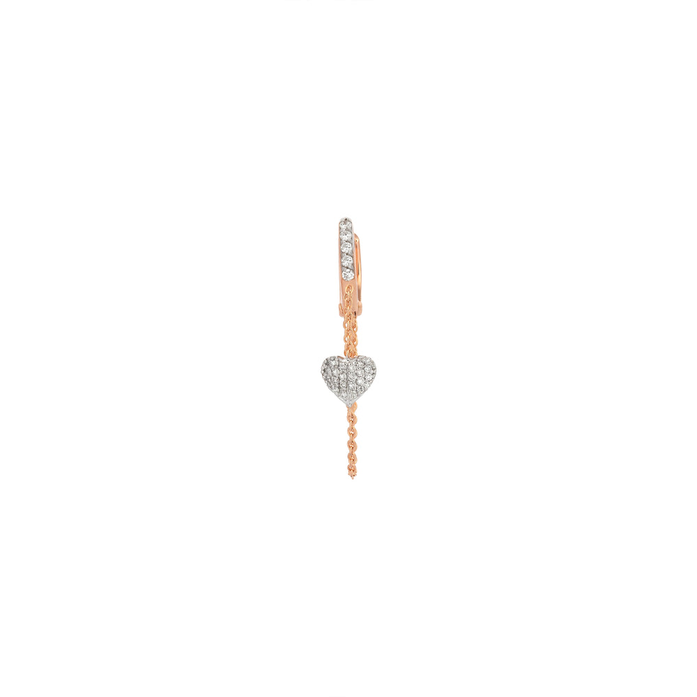 Chainy Hoop with A Dangling Heart Earring (Single) - White Diamond