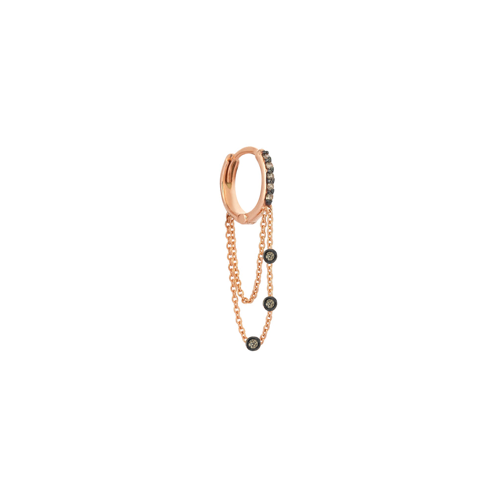 3 Solitaires Dangle Double Chain Hoop (Single) - Champagne Diamond