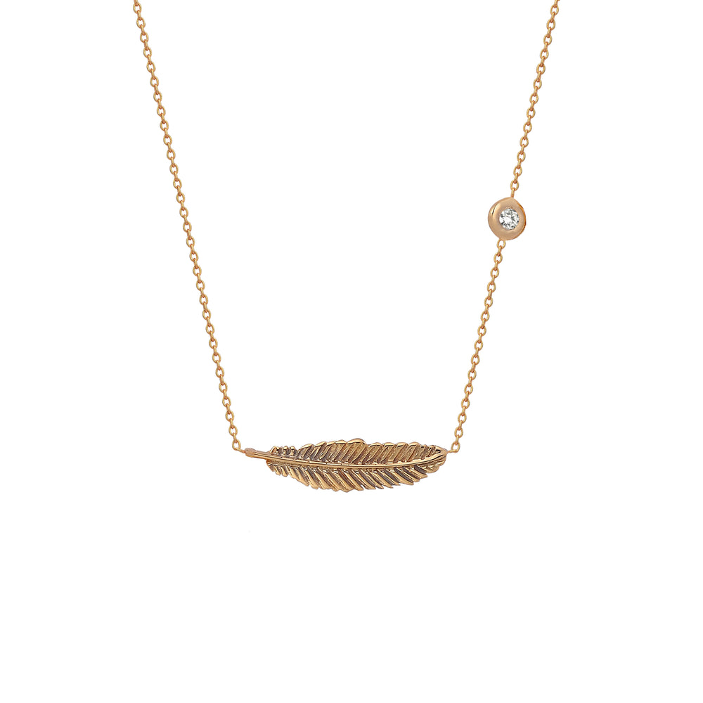Mini Solitaire Horizontal Feather Necklace
