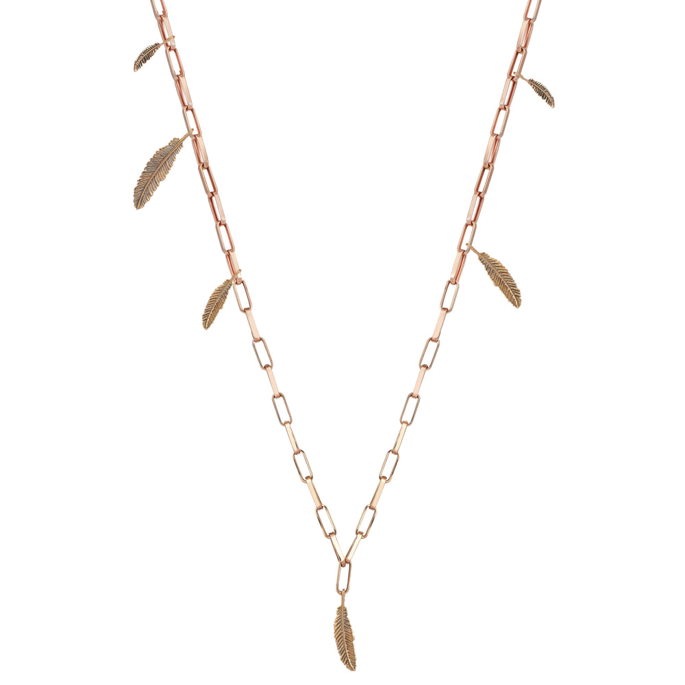 6 Feather Asymmetrical Chain Necklace - Gold