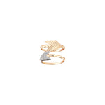 2 Rows Arrow Feather Ring - White Diamond