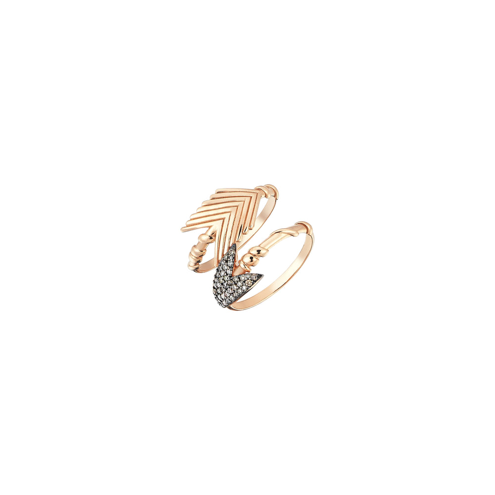 2 Rows Arrow Feather Ring - Champagne Diamond