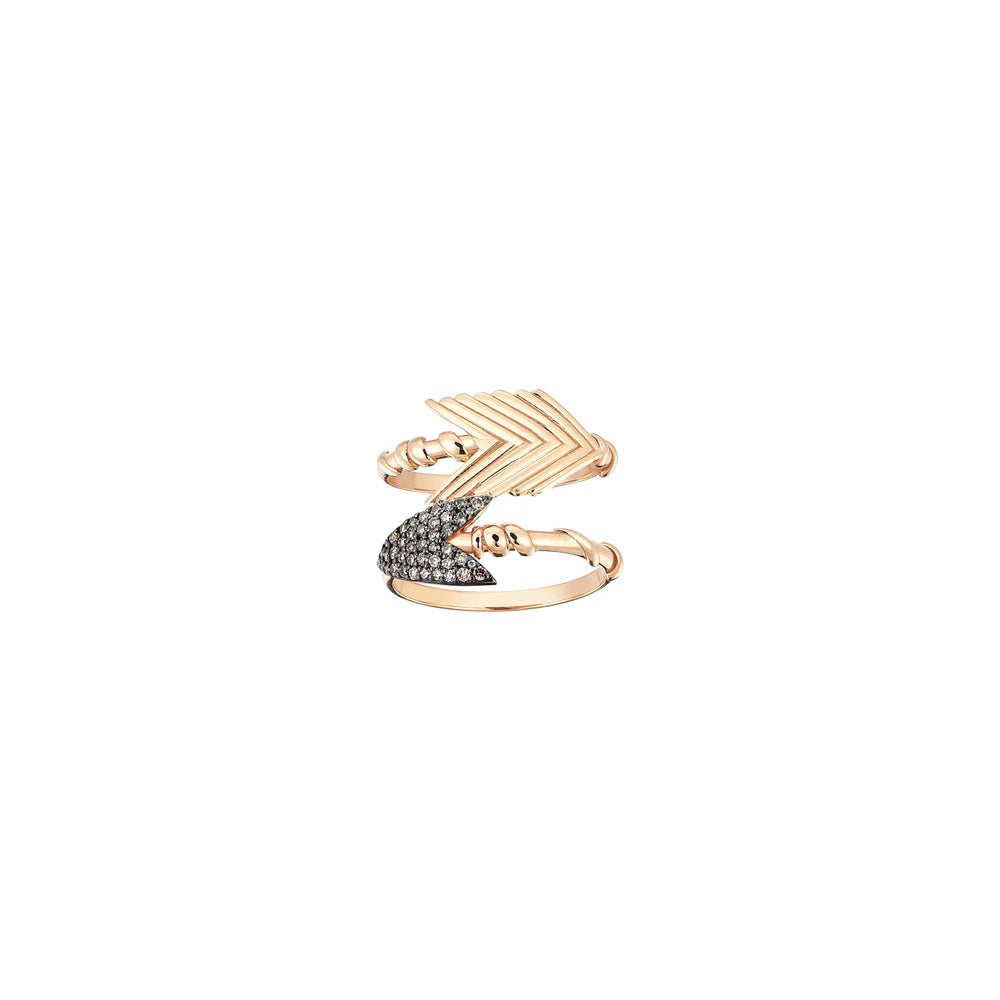 2 Rows Arrow Feather Ring - Champagne Diamond