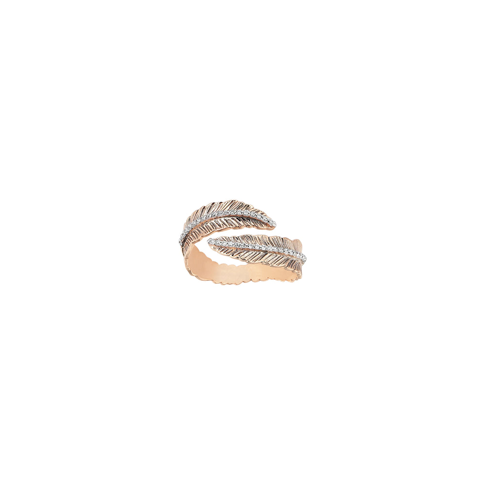 2 Row Feather Ring - White Diamond